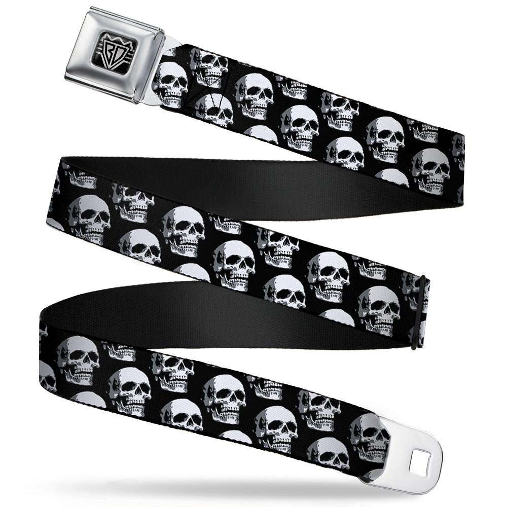 9321 Seatbelt Belt 3-D Skulls Repeat Black/Grays/White 1.5" Wide